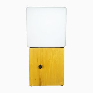 Italian White Sandblasted Glass & Wood Table Lamp with Dimmerable Lighting, 1970s