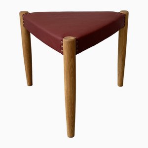 Mid-Century Scandinavian Triangular Stool in Oak and Leather, Sweden, 1960s