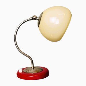 Lámpara de mesa Mid-Century pequeña con pantalla opaina crema, años 40