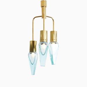 Thick Murano Glass and Brass Chandelier by Flavio Poli for Seguso, 1950s