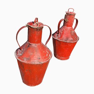 19th Century Spanish Olive Oil Metal Jugs, Set of 2