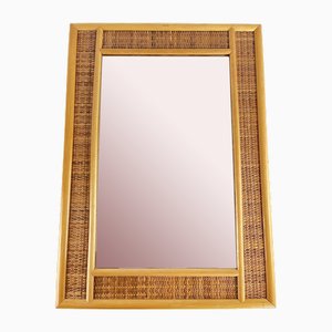 Mid-Century Italian Rattan and Bamboo Mirror, 1960s