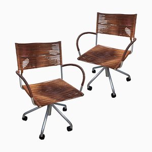 Vintage Italian Leather Rope and Wheels Office Chair by Tito Agnoli for Pierantonio Bonacina, Set of 2