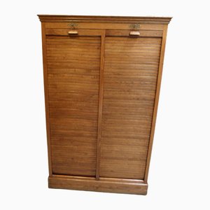 Antique Oak Filing Cabinet with Roller Shutters, 1890s