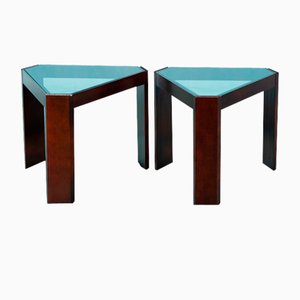 Stackable Side Tables with Smoked Glass Tops attributed to Porada Arredi, Set of 2