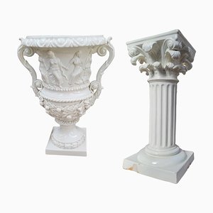 Jarrón italiano vintage de porcelana con soporte