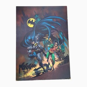 Litografía de Batman y Robin en madera comprimida, años 80