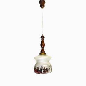 Lámpara colgante Art Glass de madera morada en estilo de Mazzega, años 60