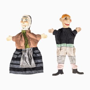 Kasper Theater Fingerpuppen aus Holz, 1900er, 2er Set