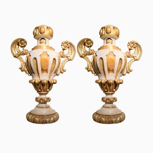 Antique Italian Louis XIV Lacquer and Gilt Urn Vases, Set of 2