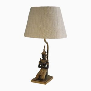 Bronze Buddha Table Lamp with Oval Lampshade, 1960s-1970s