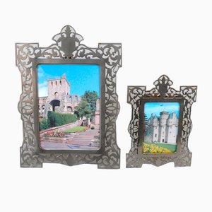 Antique Biedermeier Nickel-Plated Picture Frames, Set of 2
