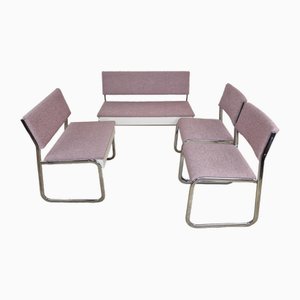 Bauhaus Kitchen Dining Set with Chairs and Benches, 1970s, Set of 4