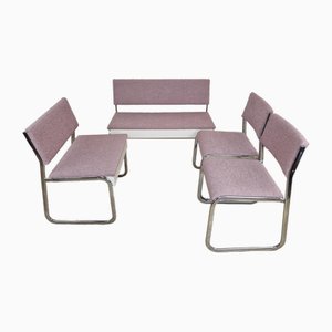 Set da pranzo Bauhaus da cucina con sedie e panche, anni '70, set di 4