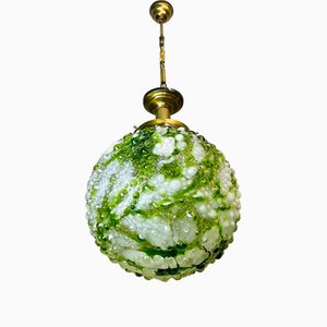 Giant Green Splatter Bubble Glass Hanging Lamp attributed to Marinha Grande