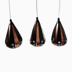 Lampes à Suspension Droplet en Cuivre par Werner Schou pour Coronell Electrical Denmark, 1960s, Set de 3
