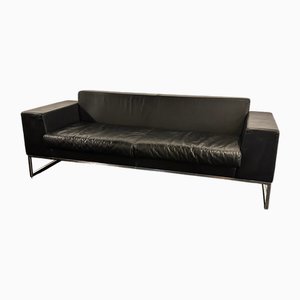 Italian Black Leather and Chrome 3-Seater Sofa by B&B Italia for Hugo Boss, 1969