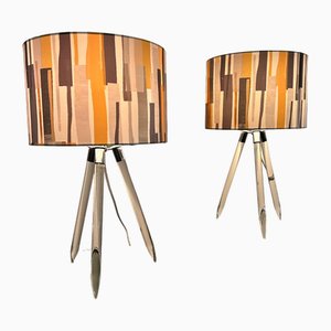 French Murano Glass Tripod Bedside Lamps attributed to Roche Bobois, Paris, France, 1990s, Set of 2