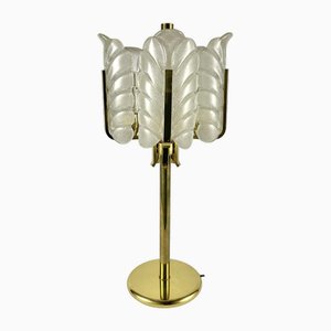 Vintage Table Lamp in Glass Leaves and Brass by Carl Fagerlund for Orrefors, Sweden, 1970s