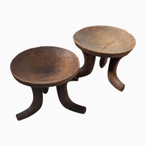 Antique African Wooden Side Tables, Set of 2