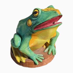 Skulpturaler Vintage Keramik Brunnen Frosch