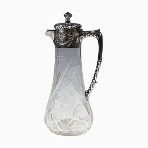 Art Nouveau Cut Glass Carafe with Silver Mount attributed to Vincenz Carl Dub, Vienna, 1900s