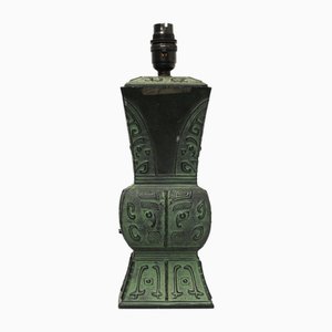 Grüne Grünspan Tischlampe im archaischen Stil, 1960er