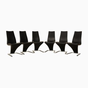 Model 7800 Dining Chairs in Black Leather from Rolf Benz, Set of 6
