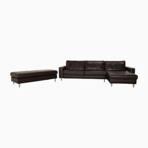 Concept Plus Corner Sofa and Chaise Longue in Dark Brown Leather from Ewald Schillig, Set of 2