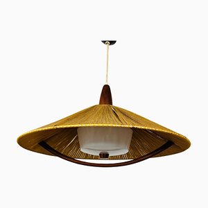 Mid-Century Teak and Cord Pendant Lamp attributed to Temde, 1960s