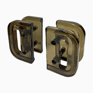 Architectural Smoked Glass Push Pull Double Door Handles, 1960s, Set of 2