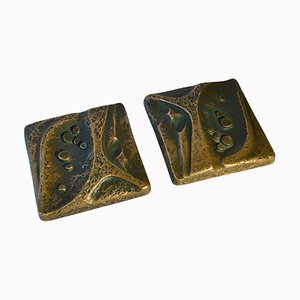 Maniglie per porte quadrate push pull in bronzo, anni '70, set di 2