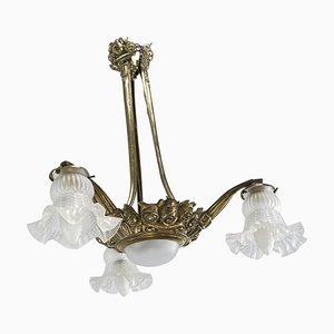 Art Deco Kronleuchter Deckenlampe aus Bronze, 1920er