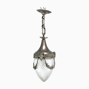 Art Nouveau Nickel Teardrop-Shaped Pendant Lamp, 1900s