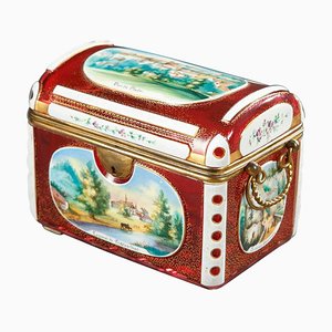 Coffret Rectangulaire Biedermeier en Verre Overlay Rouge de Bohême, 1840