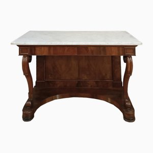 Charles X Console in Walnut and Carrara Marble