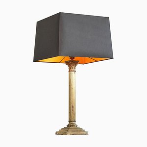 Antique Neoclassical Column Table Lamp in Patinated Brass, 1920s