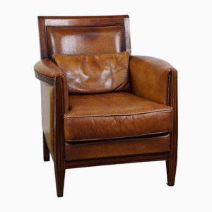 Vintage Art Deco Brown Leather Armchair