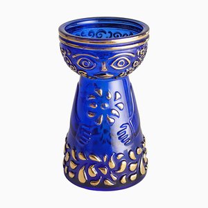 Mid-Century Modern Glas Hyazinthe Vase in Kobaltblau & Gold, Walther Glas zugeschrieben, 1970er