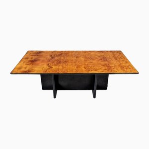 Coffee Table in Burl and Black Lacquered Wood, 1980s