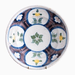 Spanish Manganese Floral Dish from Manises, 19th Century