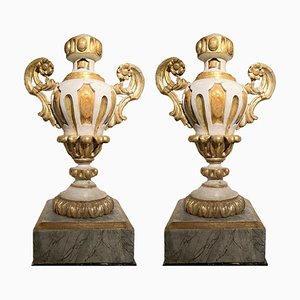 Italian Louis XIV Urn Lacquer and Gilt Vases, Set of 2