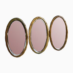 Specchi vintage ovali dorati, set di 3