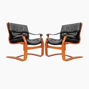 Leather Armchairs by Åke Freelskter for Nelo Kroken, Sweden, 1960s, Set of 2