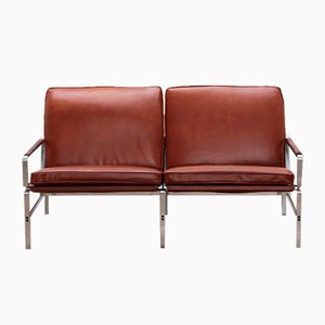 Modell Fk 6720 2-Sitzer Sofa aus Braunem Leder von Preben Fabricius & Jørgen Kastholm für Kill International, 1960er