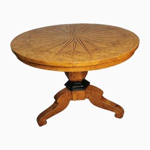 Mesa de centro Beidermeier de marquetería, siglo XIX de nogal, Alemania, década de 1840