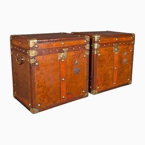 English Leather Luggage Cases or Nightstands, 1980s, Set of 2