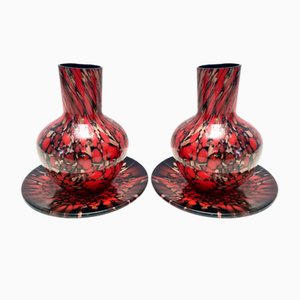 Black and Red Murano Glass Vases with Bronze Aventurine Glass attributed to Vincenzo Nason, 1960s, Set of 4