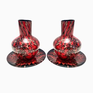 Vasi in vetro di Murano nero e rosso e avventurina in bronzo attribuiti a Vincenzo Nason, anni '60, set di 4