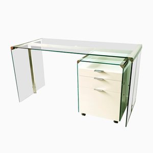 Bureau en Verre, Bois Peint et Métal Chromé par Gallotti e Radice, 1990s